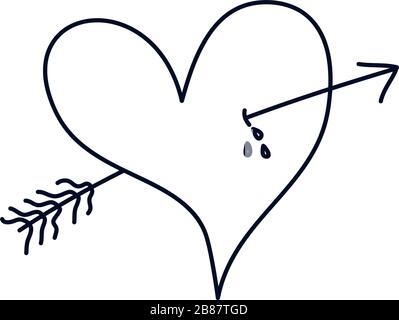 arrowed heart icon over white background, minimalist tattoo concept, line style, vector illustration Stock Vector