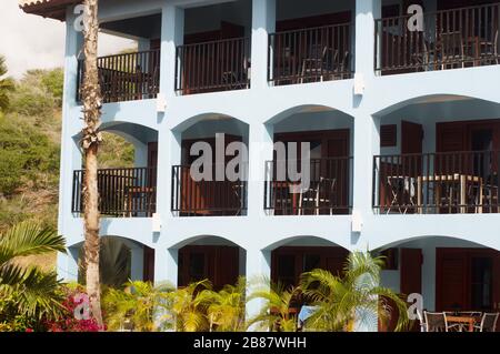 Kashutuin, Curacao - October 16, 2019: Apartments for guests at Kunuku Aqua Resort Stock Photo