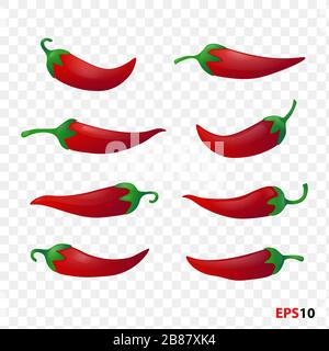 Red peppers chilly set realistic isolated on a white Stock Vector