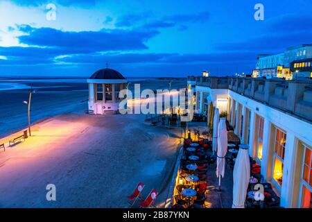 Beach promenade, music pavilion, , west beach, beach walk, beach, island, East Frisia, winter, season, autumn, Lower Saxony, Germany, Stock Photo