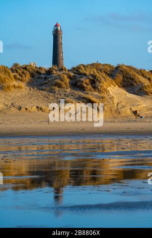 New lighthouse, dunes, Borkum, island, East Frisia, winter, season, autumn, Lower Saxony, Germany, Stock Photo