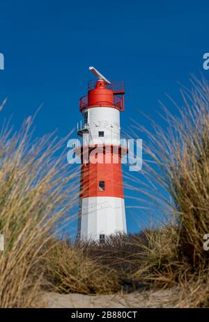 Small lighthouse Borkum, out of service since 2003, still serves as antenna support for the traffic safety system Ems, North Sea island Borkum, Lower Stock Photo