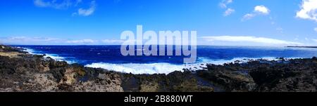 Casablanca, Tenerife, Spain: Panorama on the Atlantic ocean from Casablanca with the Tenerife light house in sight Stock Photo