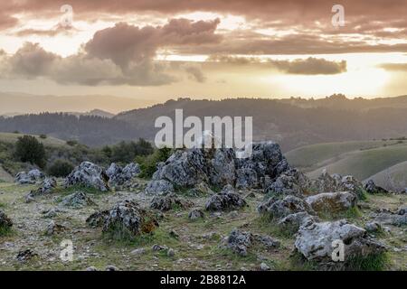 Sunset Views of Santa Cruz Mountains from Black Mountain Stock Photo