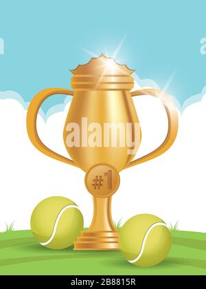 tennis sport balls with trophy cup Stock Vector