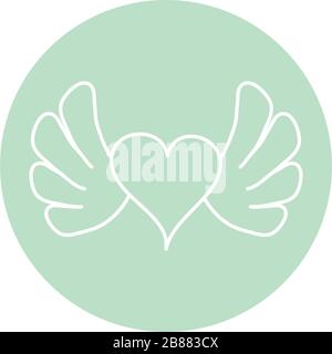 heart with wings icon over white background, minimalist tattoo concept, line block style, vector illustration Stock Vector