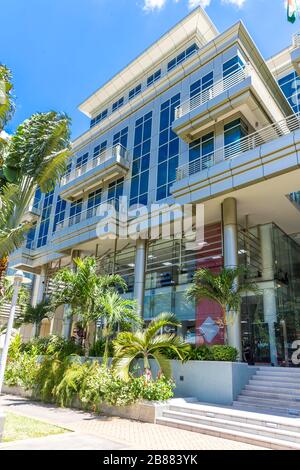 Bank building,Victoria, Mahe Island, Seychelles, Indian Ocean Stock Photo