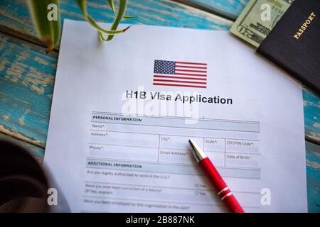 Filling application for the United State H1B visa application Stock Photo