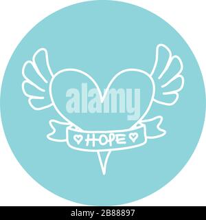 heart with wings and ribbon icon over white background, minimalist tattoo concept, line block style, vector illustration Stock Vector