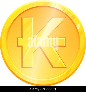 LAK Golden Lao Kip coin symbol on white background. Finance investment concept. Exchange Laos currency Money banking illustration. Business income earnings. Financial sign stock vector. Stock Vector