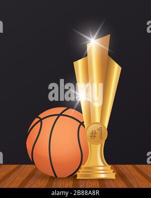 sport basketball balloon with trophy award Stock Vector