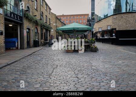 Camden Market, London, England - March 20, 2020: Tourists and shoppers stay away from Camden Market during the Coronavirus Pandemic Stock Photo