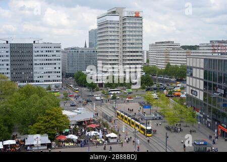Berlin, Germany 05-17-2019 view over the Alexanderplatz with traffic people and trams Stock Photo