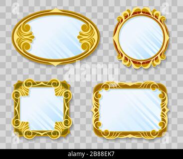 Gold decoration mirrors on transparent background Stock Vector