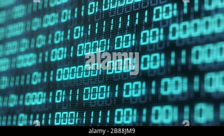 Digital binary code number on computer screen background. Blue green digital numeral software global network. Cyber security and hacker interrupt conc Stock Photo