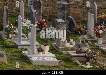 Headstones in a public cemetery Stock Photo