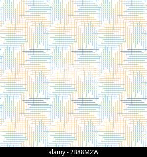 Whimsical woven criss cross lines seamless pattern. Vector gradient pastel variegated zig zag weave marks background. Playful abstract geometric Stock Vector