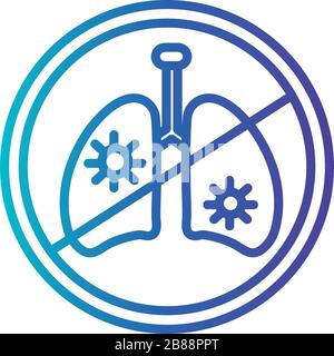 lungs with covid 19 in forbidden signal , gradient line style icon Stock Vector
