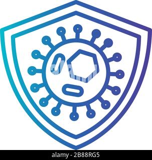 particle of covid 19 in shield, gradient line style icon Stock Vector