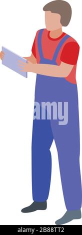 Specialist with tile icon, isometric style Stock Vector