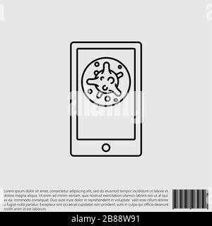 Virus, bacteria in smartphone line, linear icon, symbol, sign. coronavirus, COVID-19 icon, logo black on white background. 2019-ncov simple Stock Vector