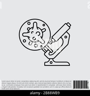 Virus, bacteria and microscope line, linear icon, symbol, sign. coronavirus, COVID-19 icon, logo black on white background. 2019-ncov simple Stock Vector