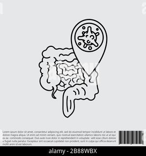 Virus, bacteria and intestines, bowel line, linear icon, symbol, sign. coronavirus, COVID-19 icon, logo black on white background. 2019-ncov Stock Vector