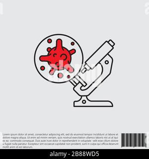 Virus, bacteria and microscope line, linear icon, symbol, sign. coronavirus, COVID-19 icon, logo black and red on white background. 2019-ncov simple Stock Vector