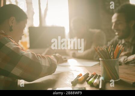 Happy Freelancers Working On Start up Project Stock Photo