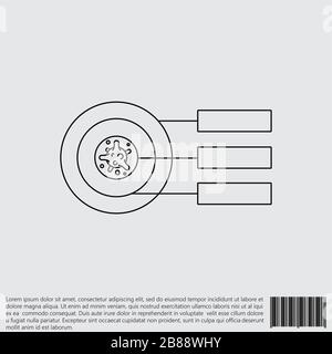 Virus, bacteria and infographics (schedule, chart, graph) line, linear icon, symbol, sign. coronavirus, COVID-19 icon, logo black on white background. Stock Vector