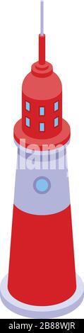 Red lighthouse icon, isometric style Stock Vector