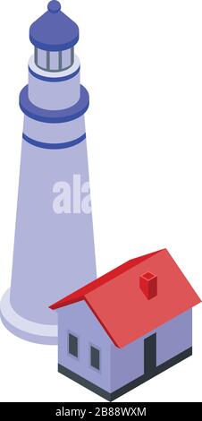 Home near lighthouse icon, isometric style Stock Vector