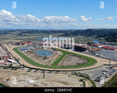 Aerial view of the The Del Mar Racetrack. Horse racing questrian performance sport, San Diego County, California. USA. March 2oth, 2020 Stock Photo