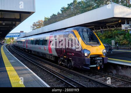 Class 221 super voyageur Cross Country train at platform.  Brockenhurst, UK. Stock Photo