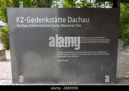 Entrance sign at the former Nazi German Dachau concentration camp, Munich, Germany. Stock Photo