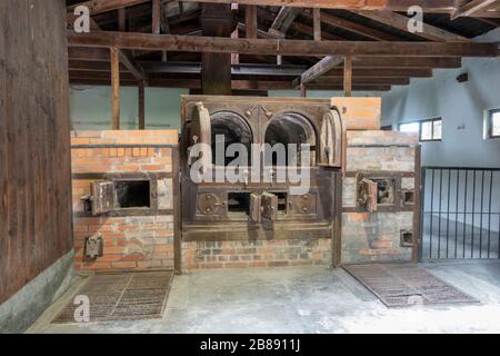 The ovens in the second Crematoria building, Barrack X, the former Nazi German Dachau concentration camp, Munich, Germany. Stock Photo