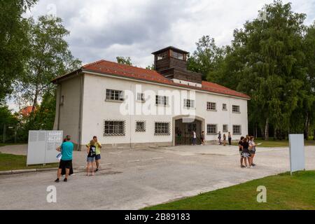 The entrance guardhouse (Jourhaus) to the former Nazi German Dachau concentration camp, Munich, Germany. Stock Photo