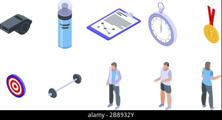 Coach icons set, isometric style Stock Vector