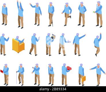 Grandfather icons set, isometric style Stock Vector