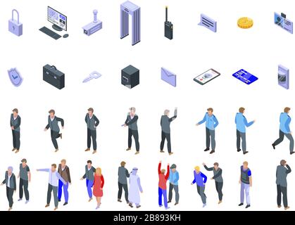 Personal guard icons set, isometric style Stock Vector