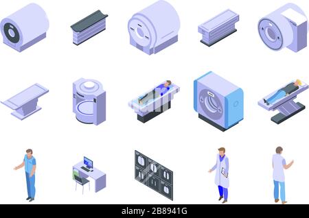 Magnetic resonance imaging icons set, isometric style Stock Vector