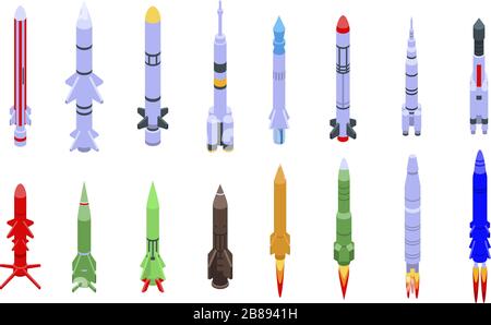 Missile attack icons set, isometric style Stock Vector