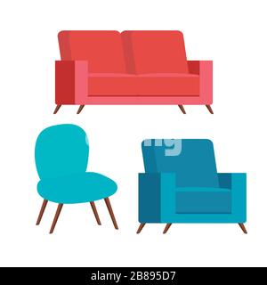 set of comfortable couches and chair Stock Vector