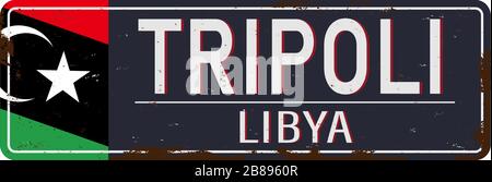 Tripoli Libya metal road sign Vector Illustration Design. Stock Vector