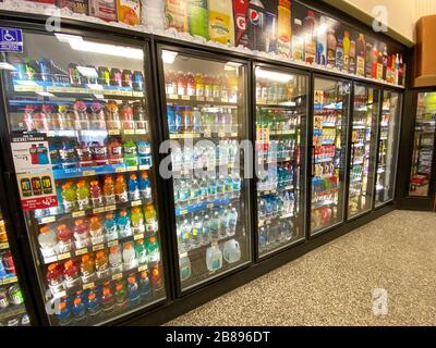 Orlando,FL/USA-12/27/19: The beverage display at a Wawa gas station, fast food restaurant, and convenience store. Stock Photo
