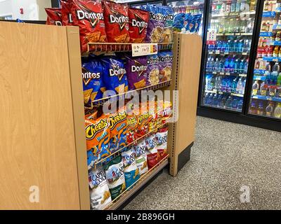 Orlando,FL/USA-12/27/19: The potato chip  display at a Wawa gas station, fast food restaurant, and convenience store. Stock Photo