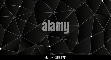 Abstract background with silver lines and stars on a black polygonal background Stock Vector