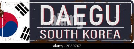 Daegu rusted metal road sign isolated on white background. Stock Vector