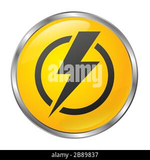 Big yellow power off button on a white background. Isolated object. 3D style Stock Vector