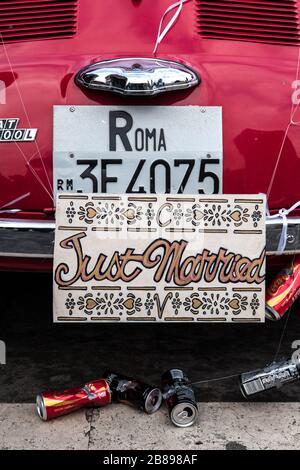 Just Married in Rome on a 500 . Stock Photo